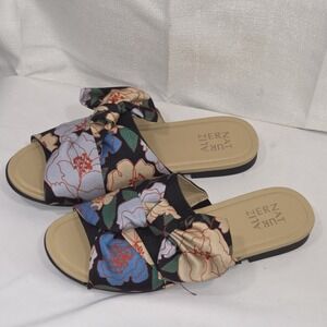 Naturalizer Tea Black Floral‎ Bow Slide Sandals Women's 7.5 Comfort Sandal Shoes